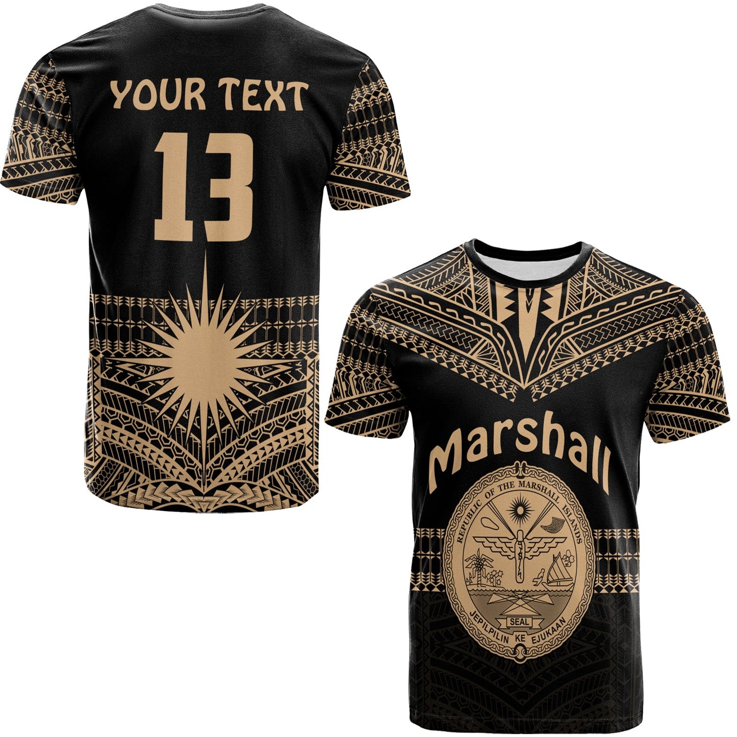 (Custom Text and Number) Marshall Islands T Shirt Best Tattoo Version Golden