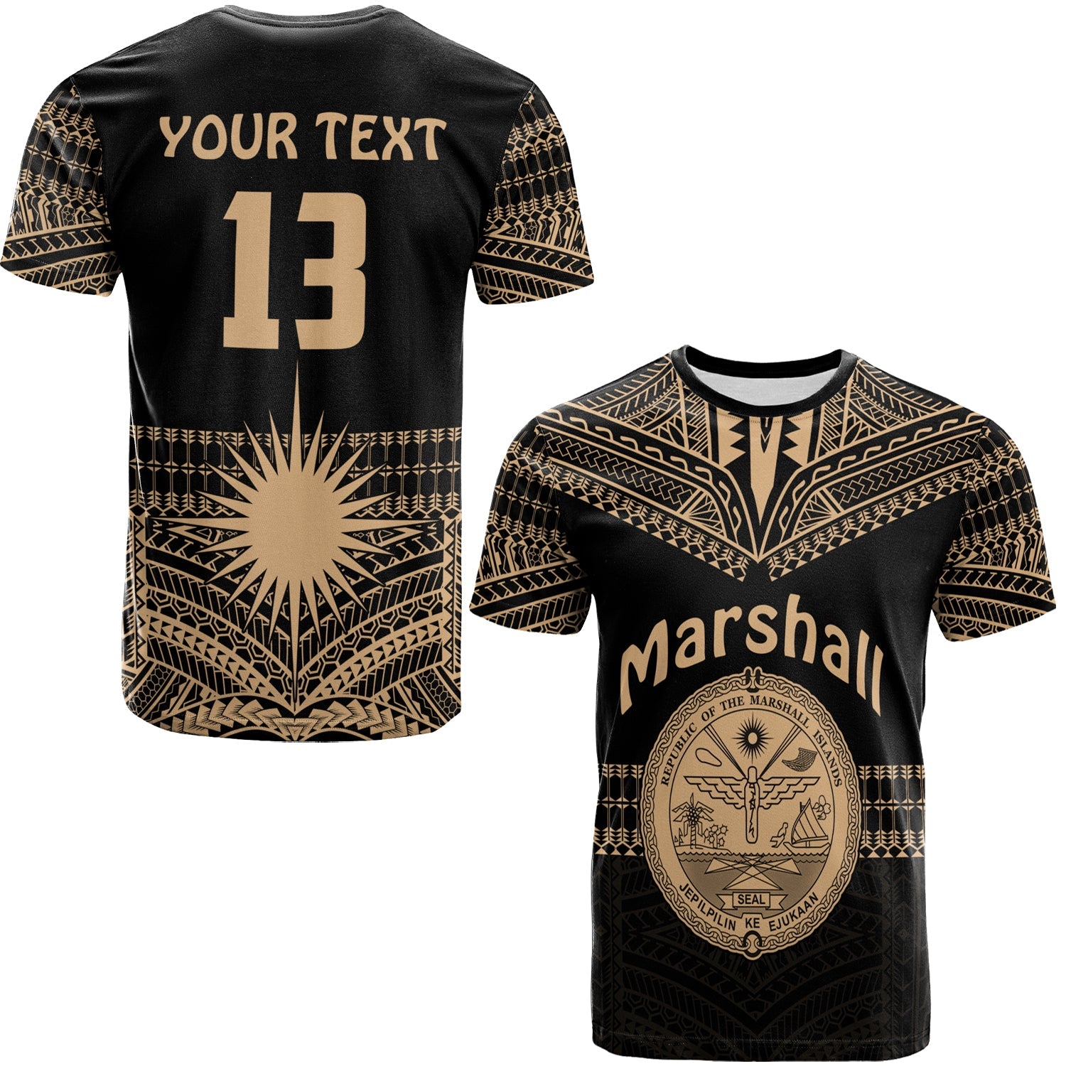 (Custom Text and Number) Marshall Islands T Shirt Best Tattoo Version Golden