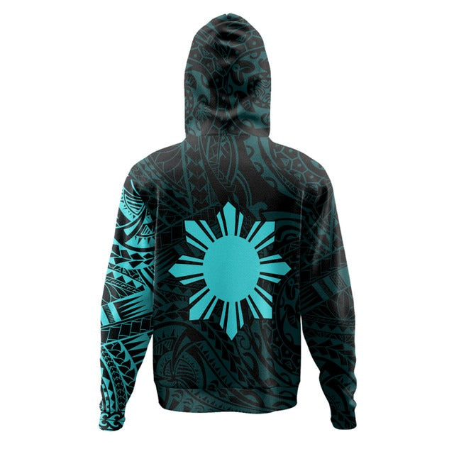 Philippines Filipinos Hoodie Polynesian Tattoo Style Unisex Printed Turquoise Zip Hoodie