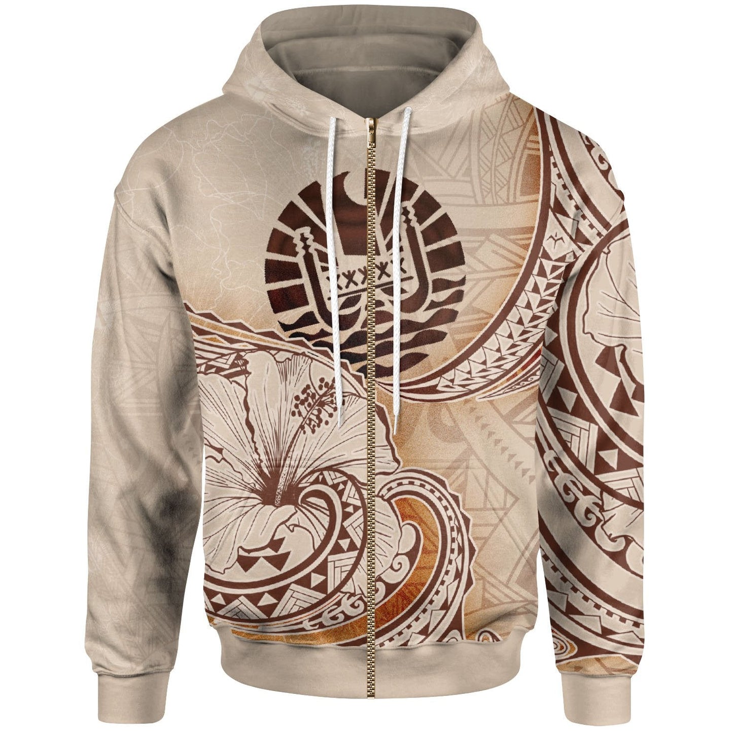 Tahiti Zip Hoodie Hibiscus Flowers Vintage Style
