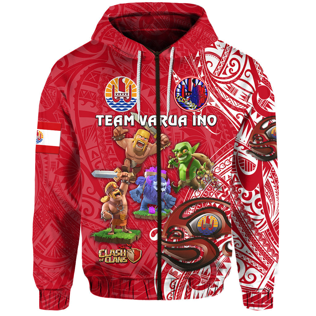 ( Personalised) Tahiti Eimeo Teahamai PC Zip Hoodie Team Varua Ino Red