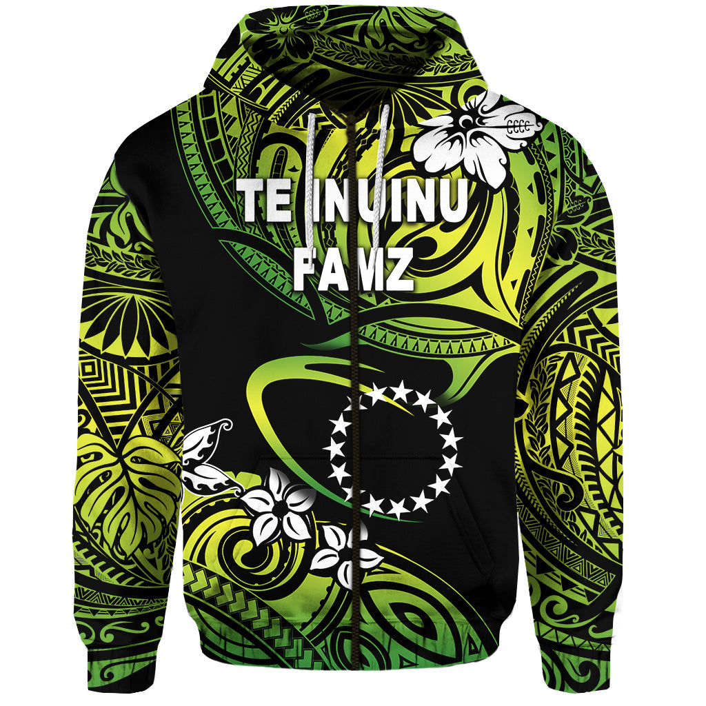 TE INUINU FAMZ Cook Islands Rugby Zip Hoodie Unique Vibes Green