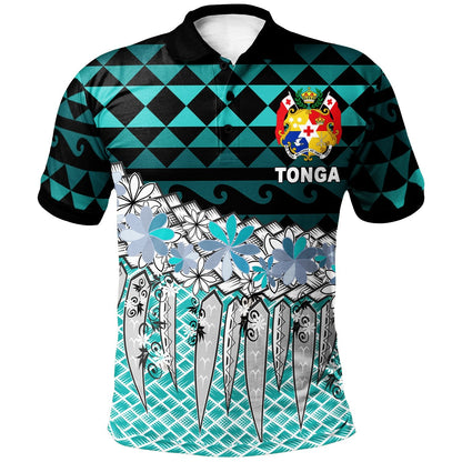 Tonga Polo Shirt - Coconut Leaves Weave Pattern Blue