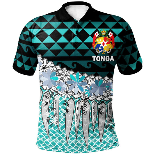 Tonga Polo Shirt - Coconut Leaves Weave Pattern Blue