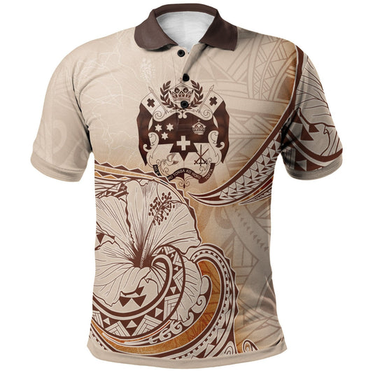 Tonga Polo Shirt - Hibiscus Flowers Vintage Style