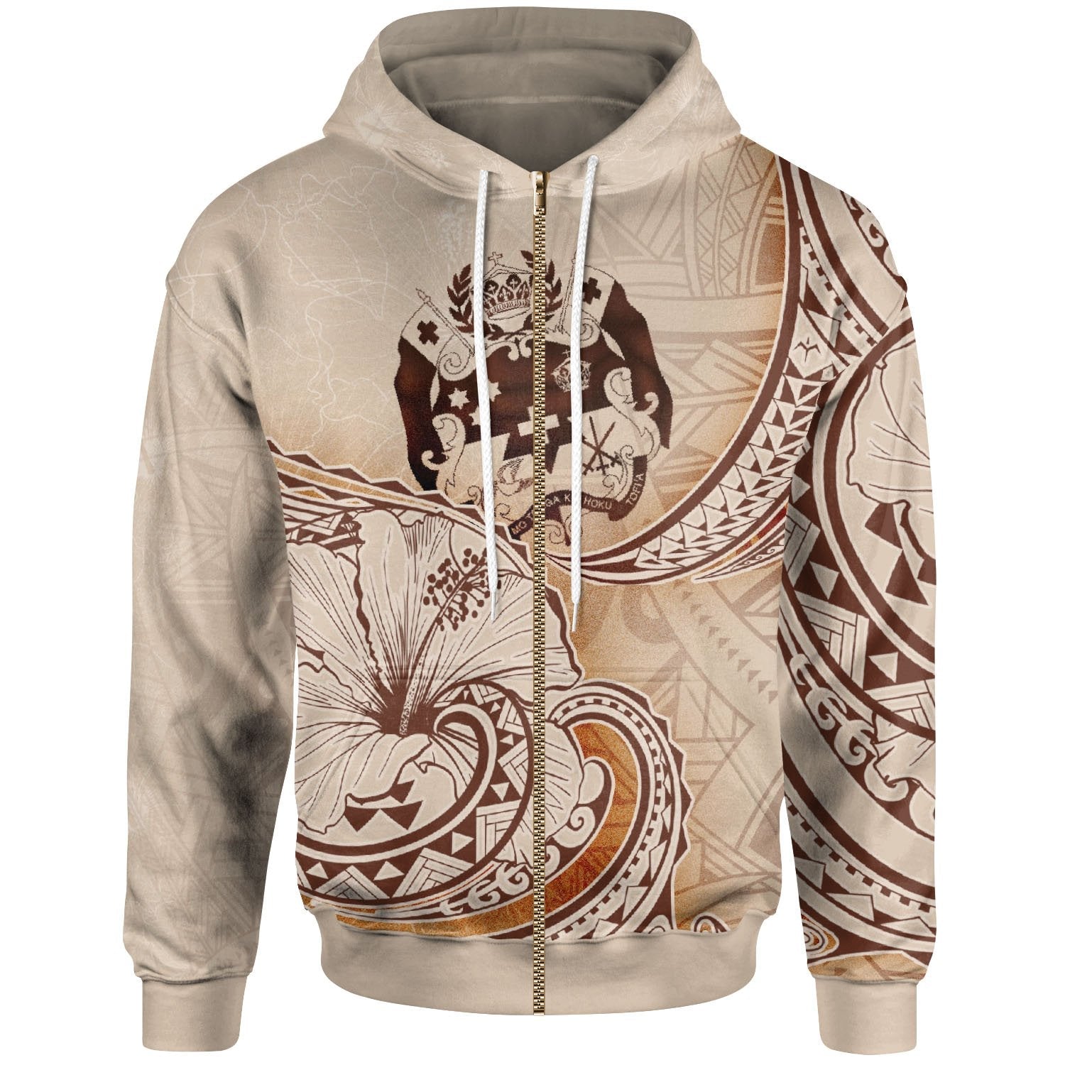Tonga Zip Hoodie Hibiscus Flowers Vintage Style