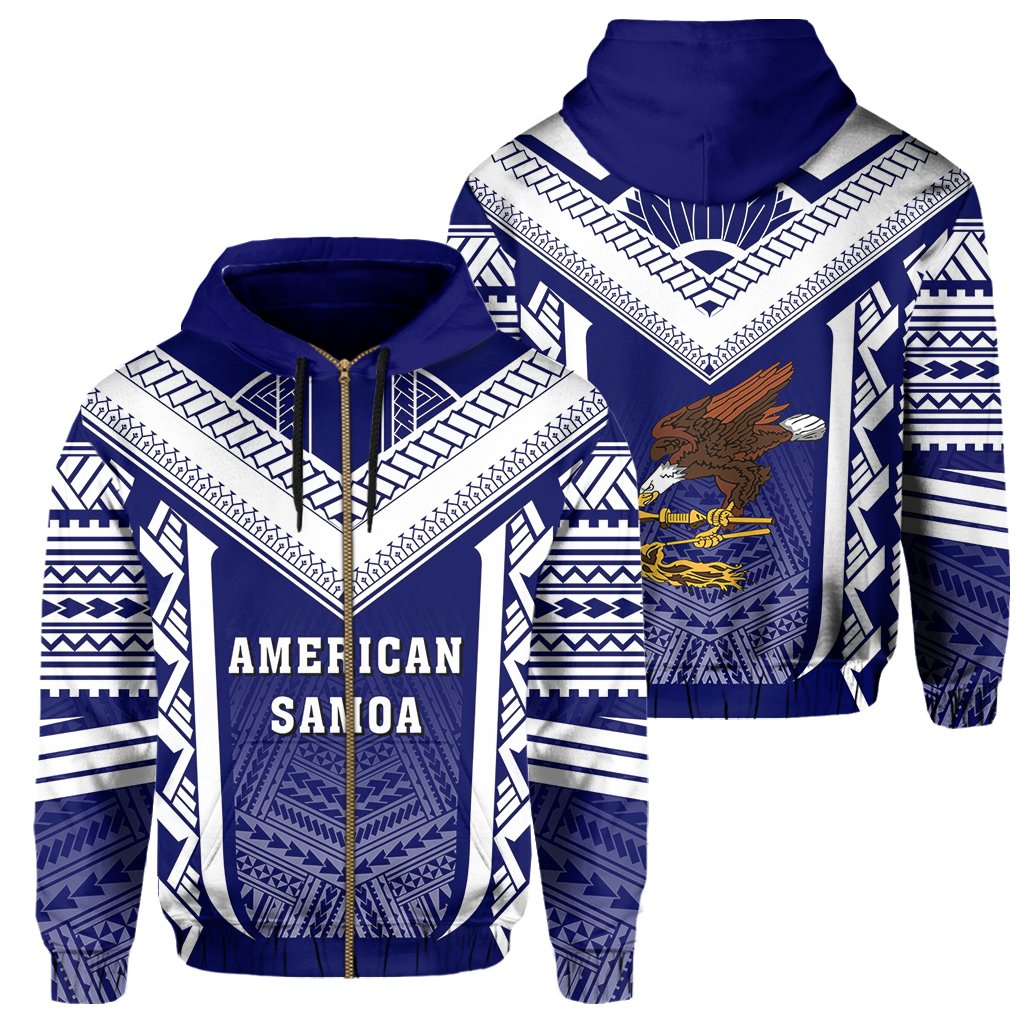American Samoa Coat Of Arms Polynesian Zip Hoodie Active Blue