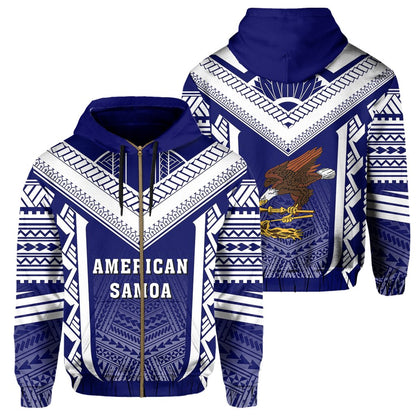 American Samoa Coat Of Arms Polynesian Zip Hoodie Active Blue