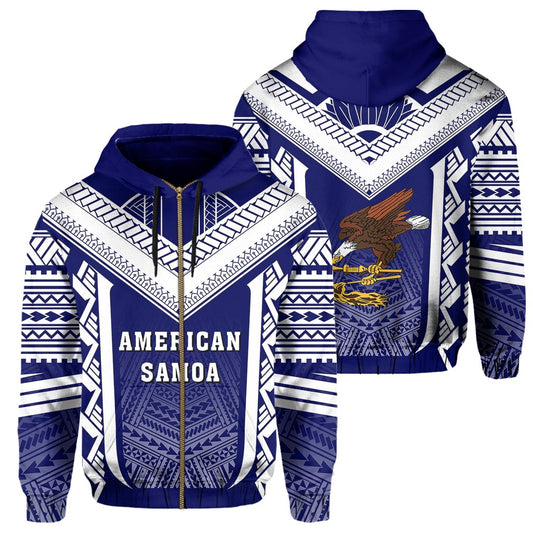 American Samoa Coat Of Arms Polynesian Zip Hoodie Active Blue