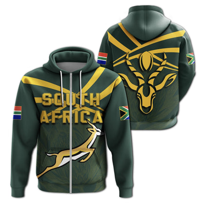 African Hoodie South Africa Springbok Zipper Hoodie - Rugby Fan