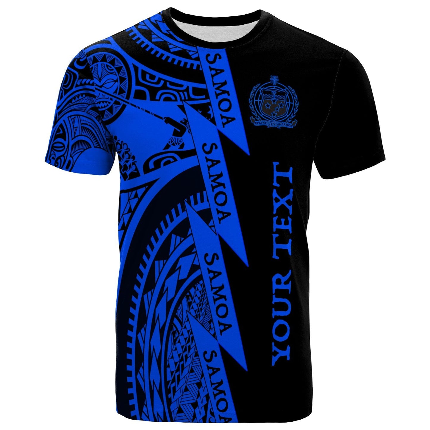 (Custom Personalised Text) Samoa Premium T Shirt Samoa Coat Of Arms Polynesian Tattoo Blue New