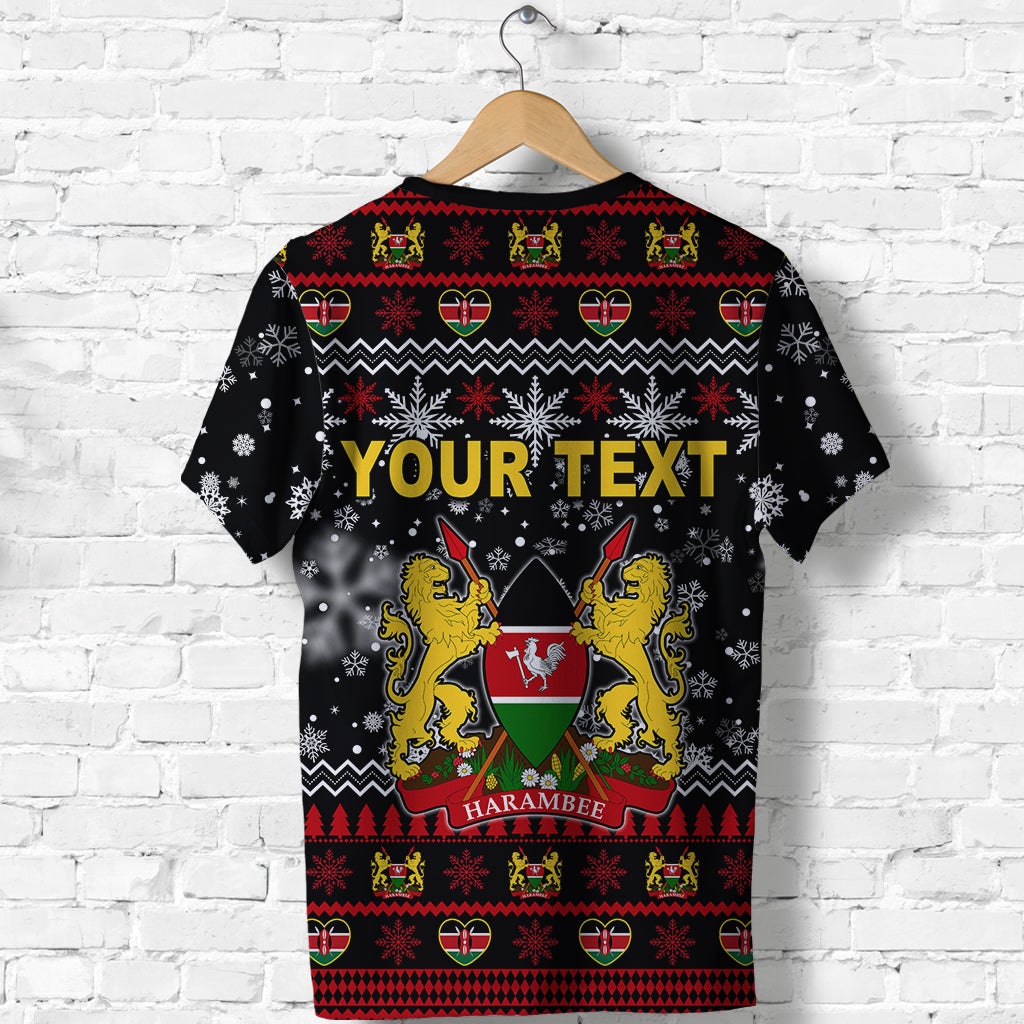 Custom Kenya Christmas T Shirt Shield Mix African Pattern