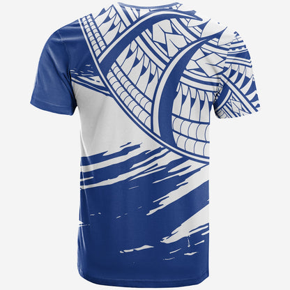 Custom Personalised Cook Islands T Shirt Flag Style Blue With Claw Pattern