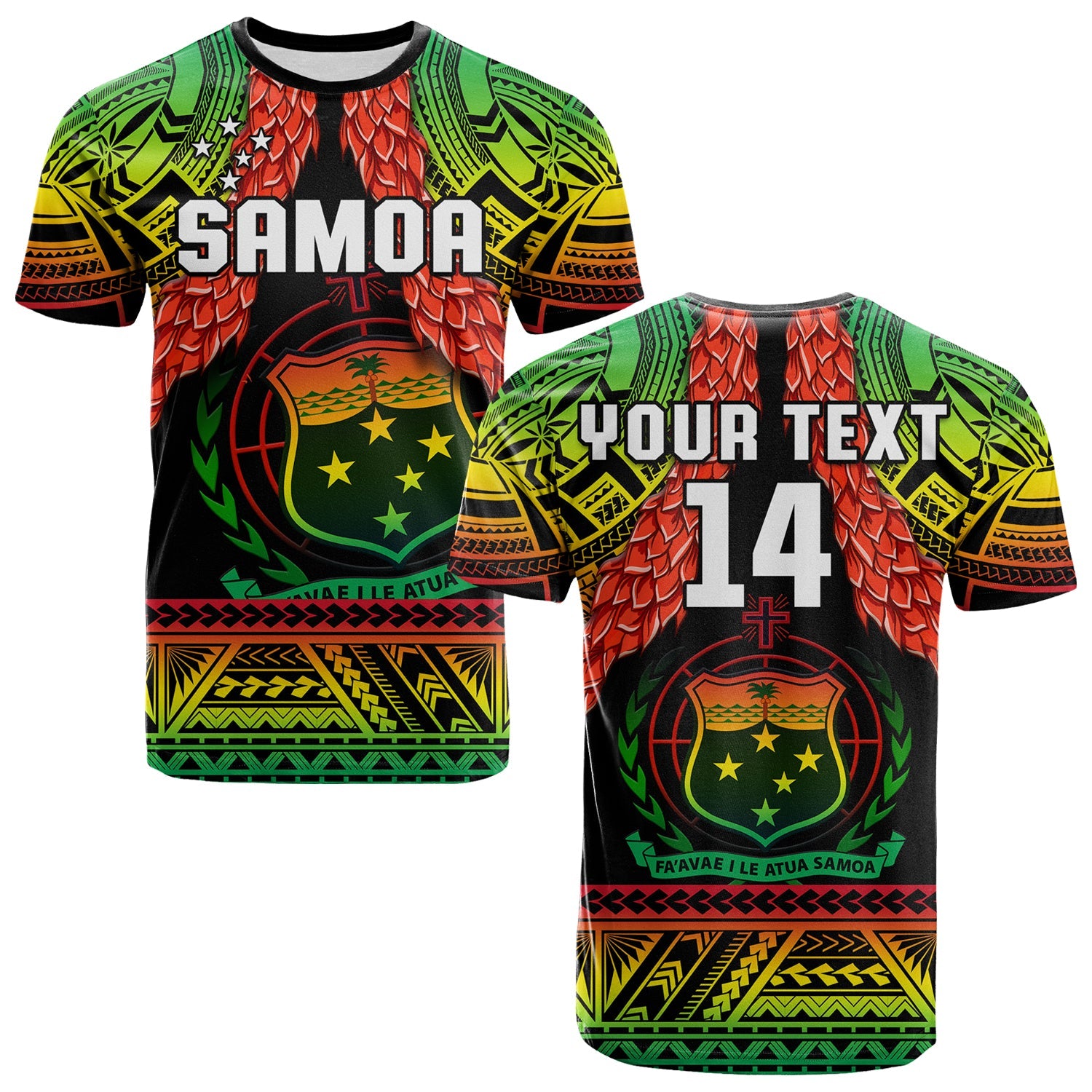 (Custom Text And Number) Samoa Rugby T Shirt Teuila Torch Ginger Gradient Style