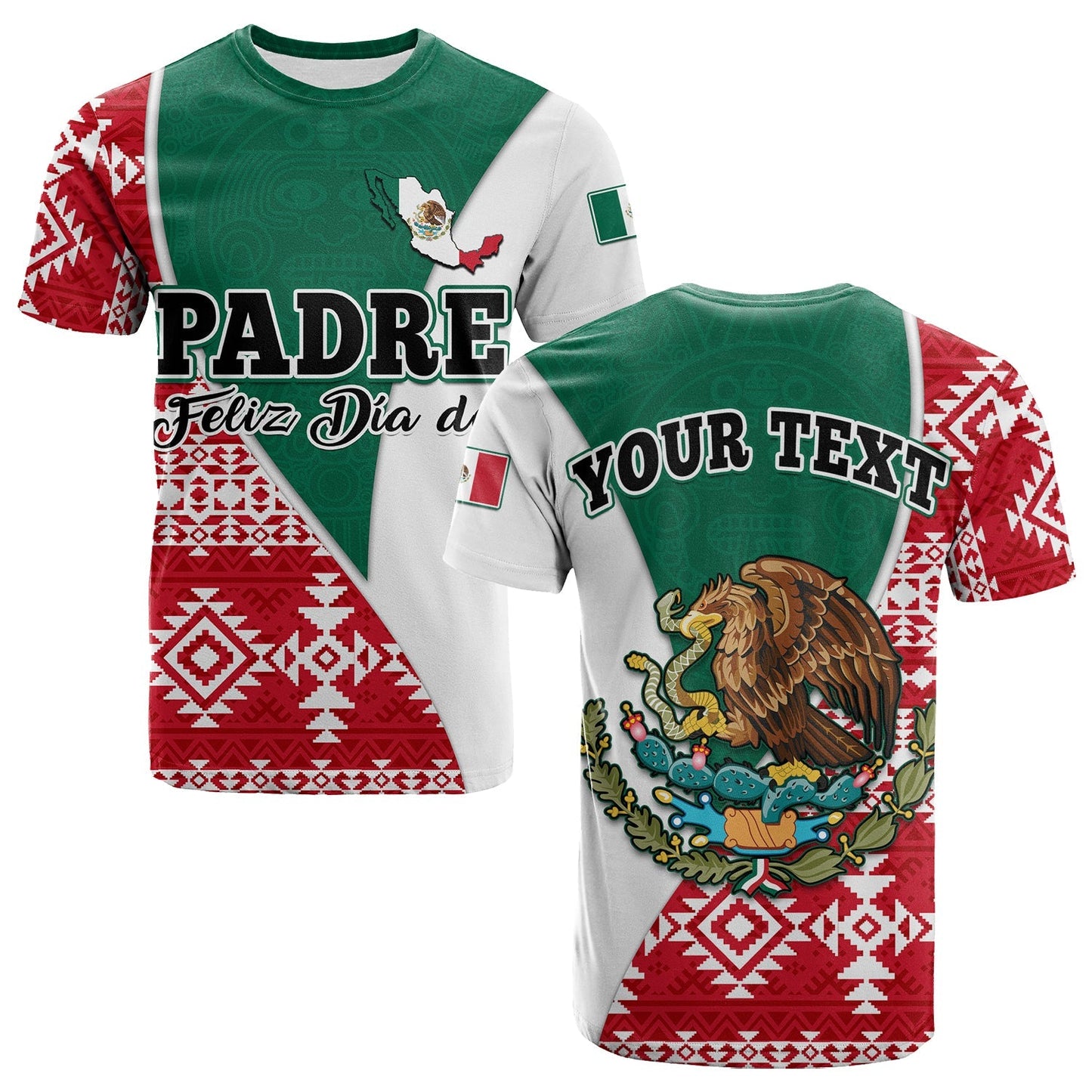Custom Happy Mexico Fathers Day T Shirt Mexican Aztec Pattern