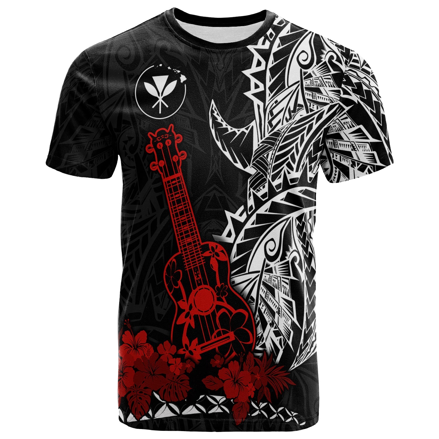 Hawaii Polynesian T Shirt Red Ukulele