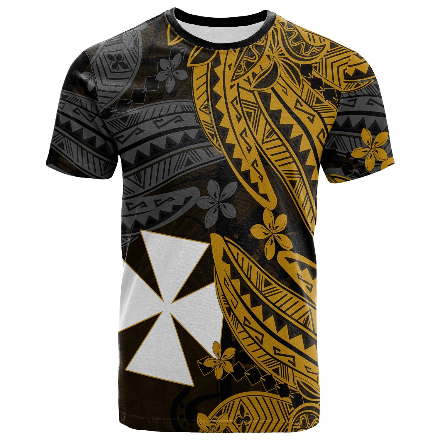Wallis and Futuna T Shirt Enjoy Polynesian Flowers Version Gold