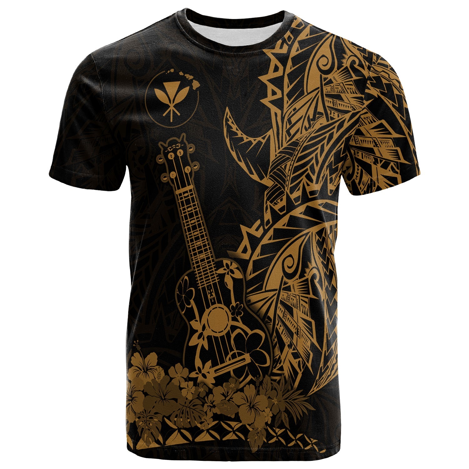Hawaii Polynesian T Shirt Ukulele Gold