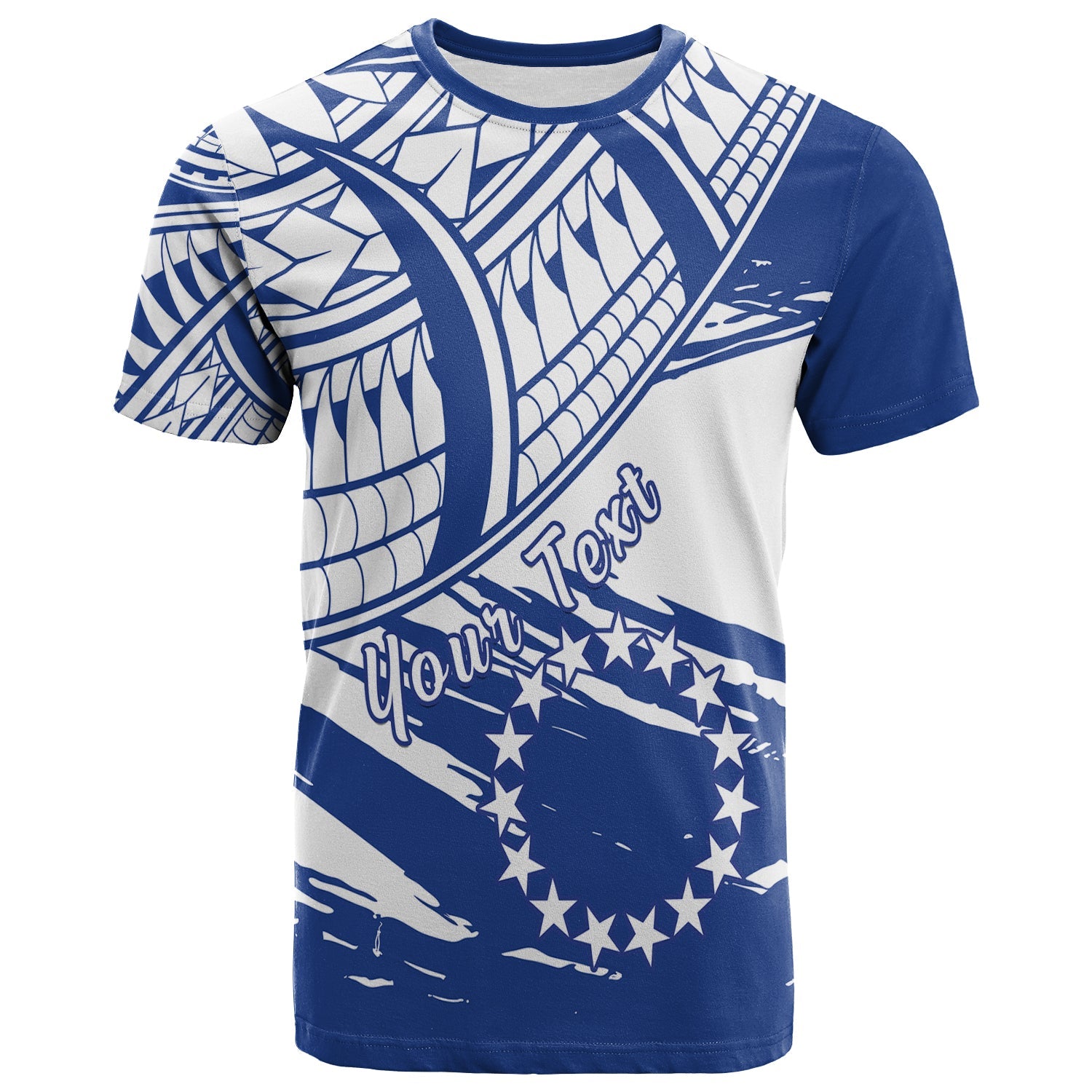 Custom Personalised Cook Islands T Shirt Flag Style Blue With Claw Pattern