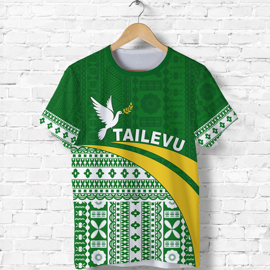 Tailevu Rugby T Shirt Fiji Rugby Tapa Pattern Green