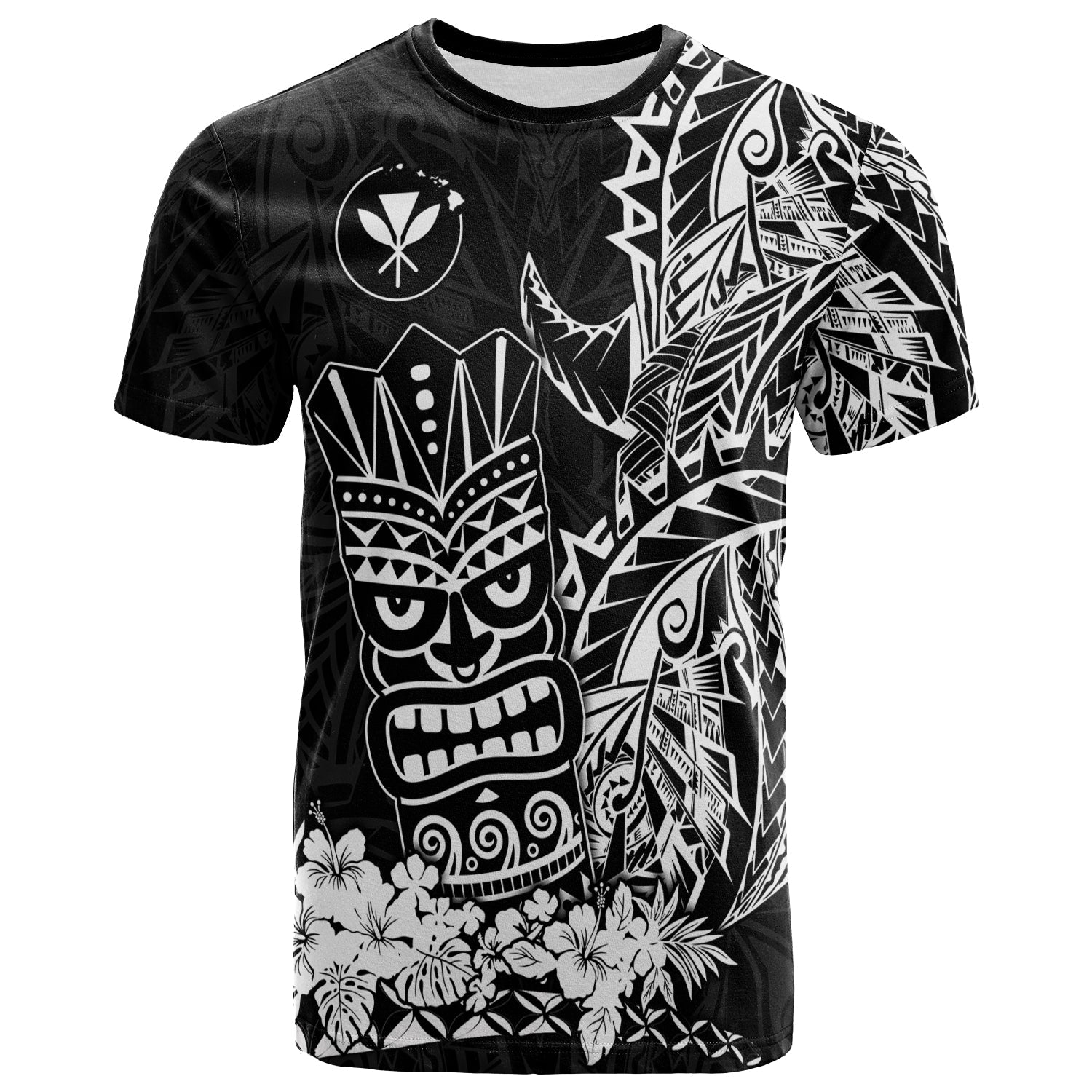 Hawaii Polynesian T Shirt White Tiki Masks Hawaiian