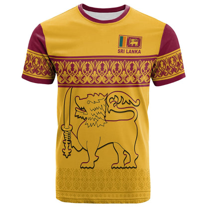 Sri Lanka T Shirt Traditional Pattern and Lion Flag