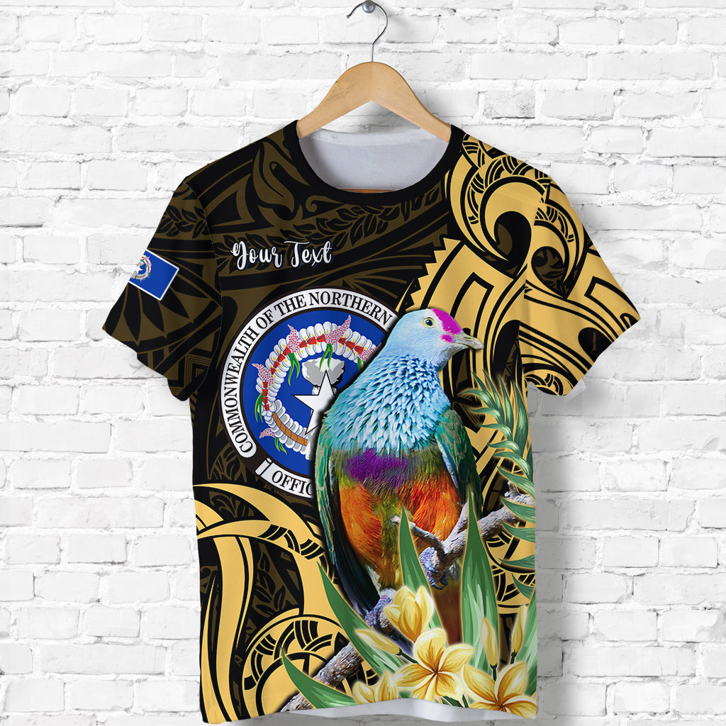 (Custom Personalised) Northern Mariana Islands T Shirt Mariana Fruit Dove Mix Frangipani Flowers Gold