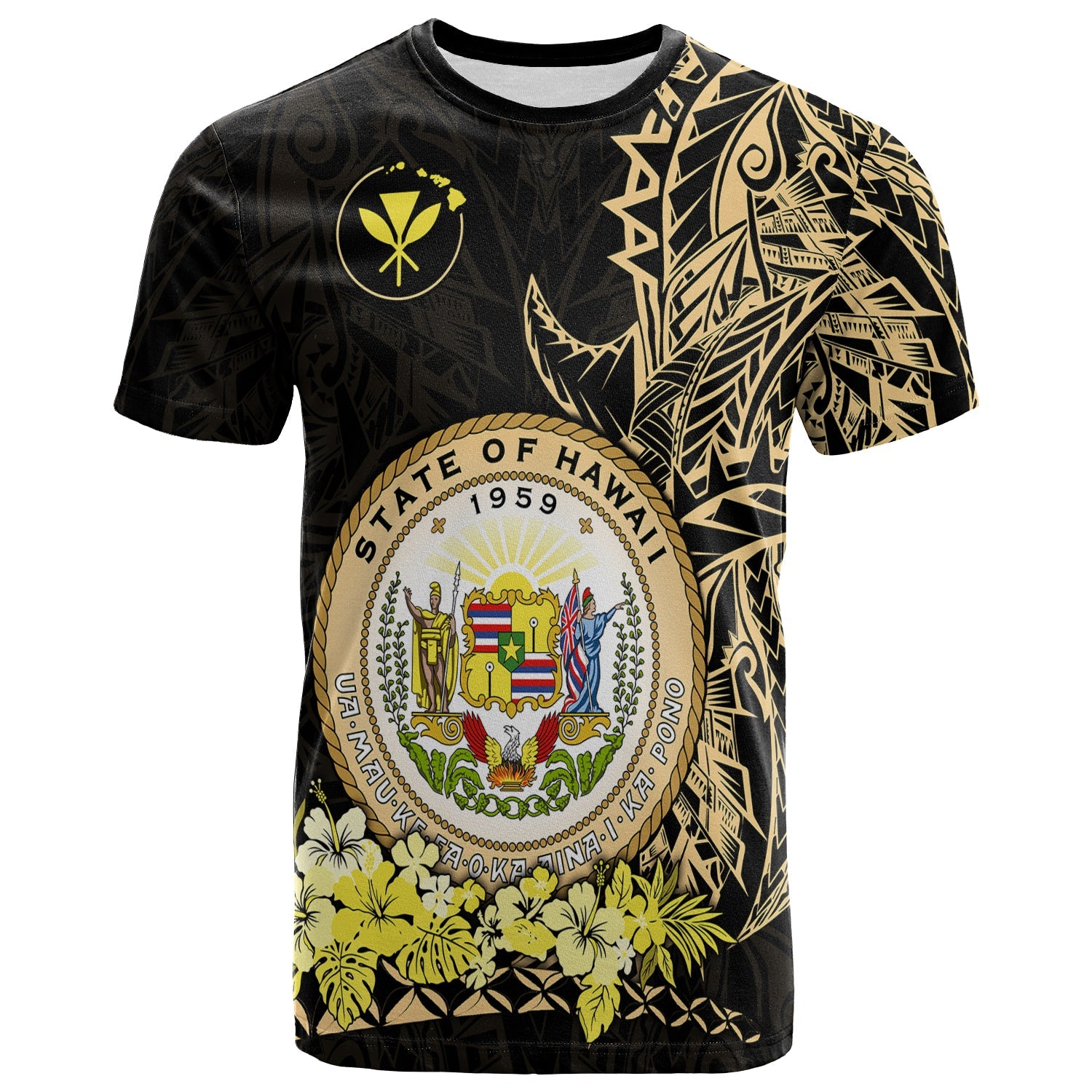 Hawaiian Polynesian T Shirt Gold Seal of Hawaii