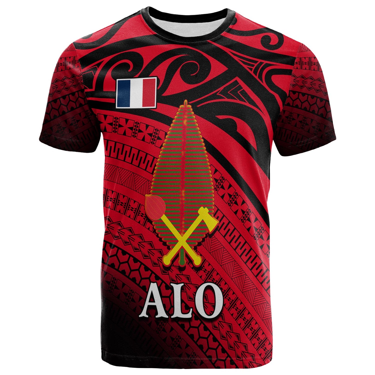Alo Chiefdom Wallis et Futuna T Shirt Polynesian Pattern and Flag