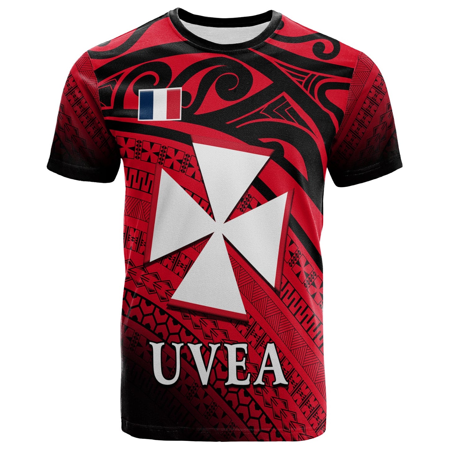 Uvea Chiefdom Wallis et Futuna T Shirt Polynesian Pattern and Flag