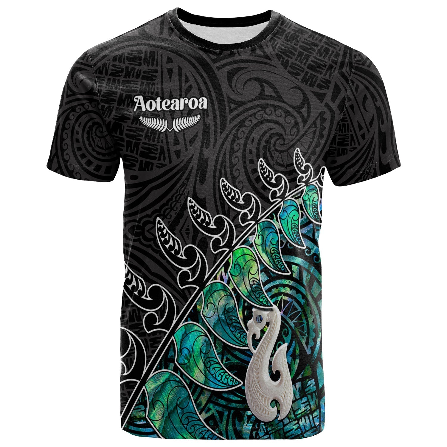 New Zealand Maori T Shirt Fern And Manaia Version Black