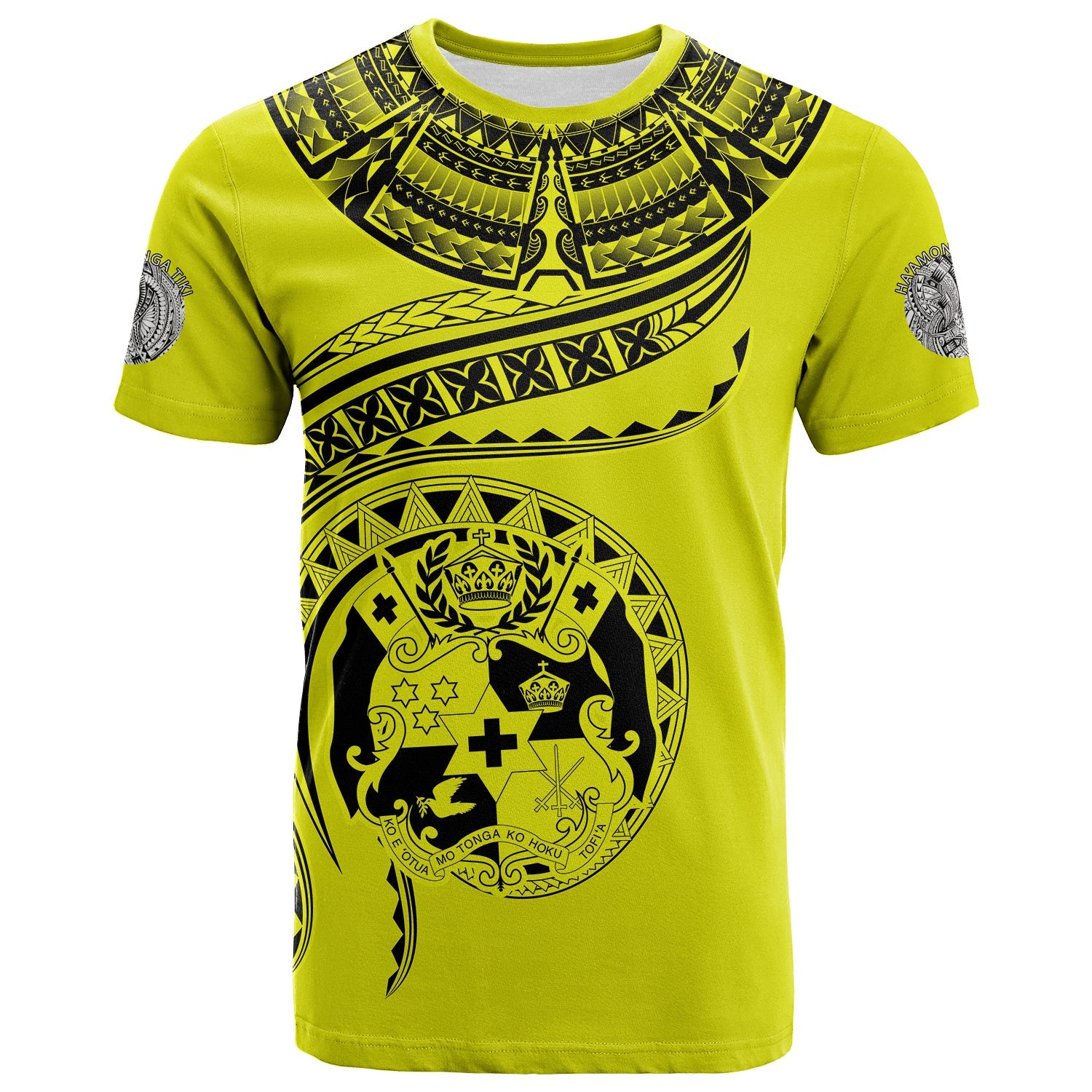Tonga Polynesian T - Shirt - Tonga Waves Mix Logo Yellow