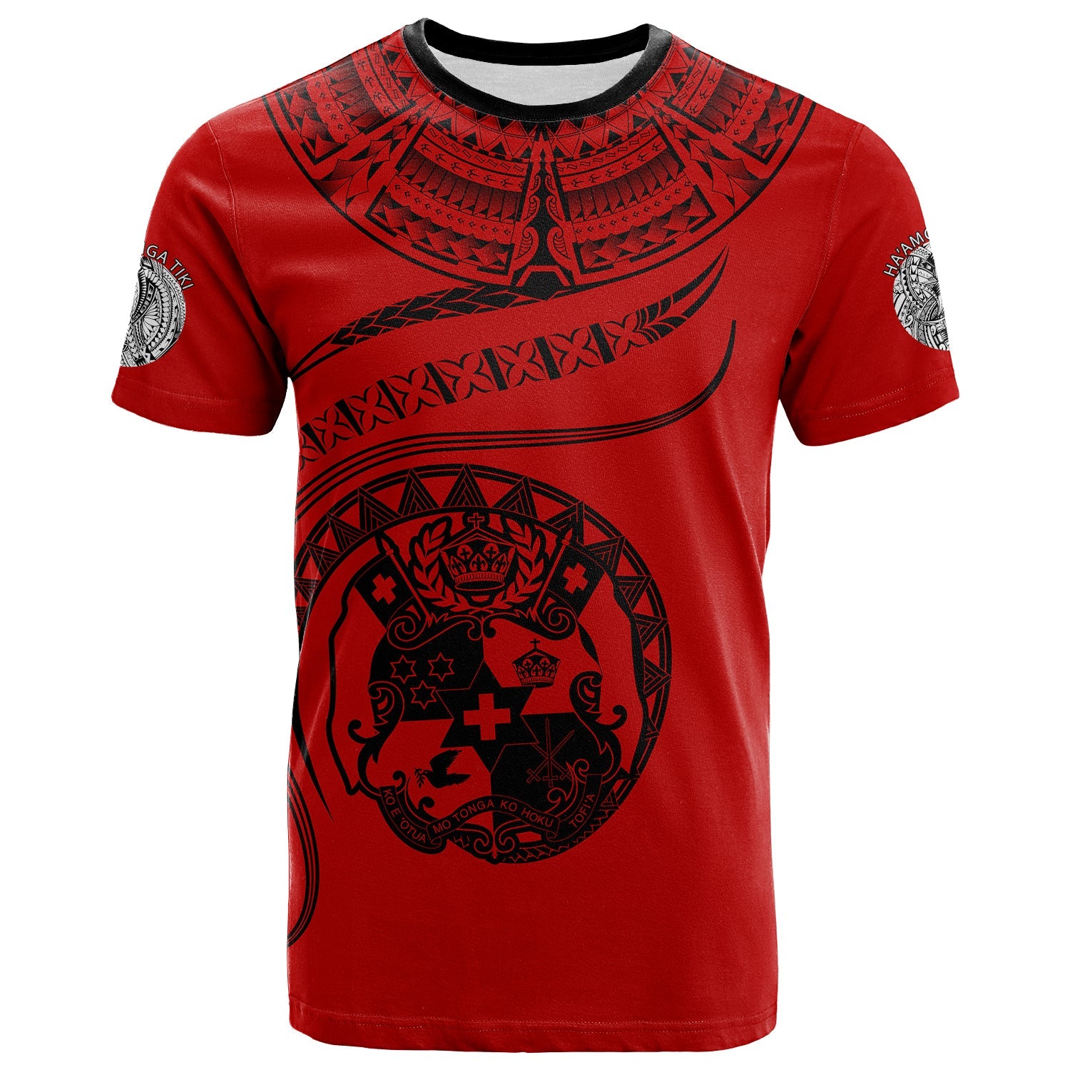 Tonga Polynesian T - Shirt - Tonga Waves Mix Logo Red Black