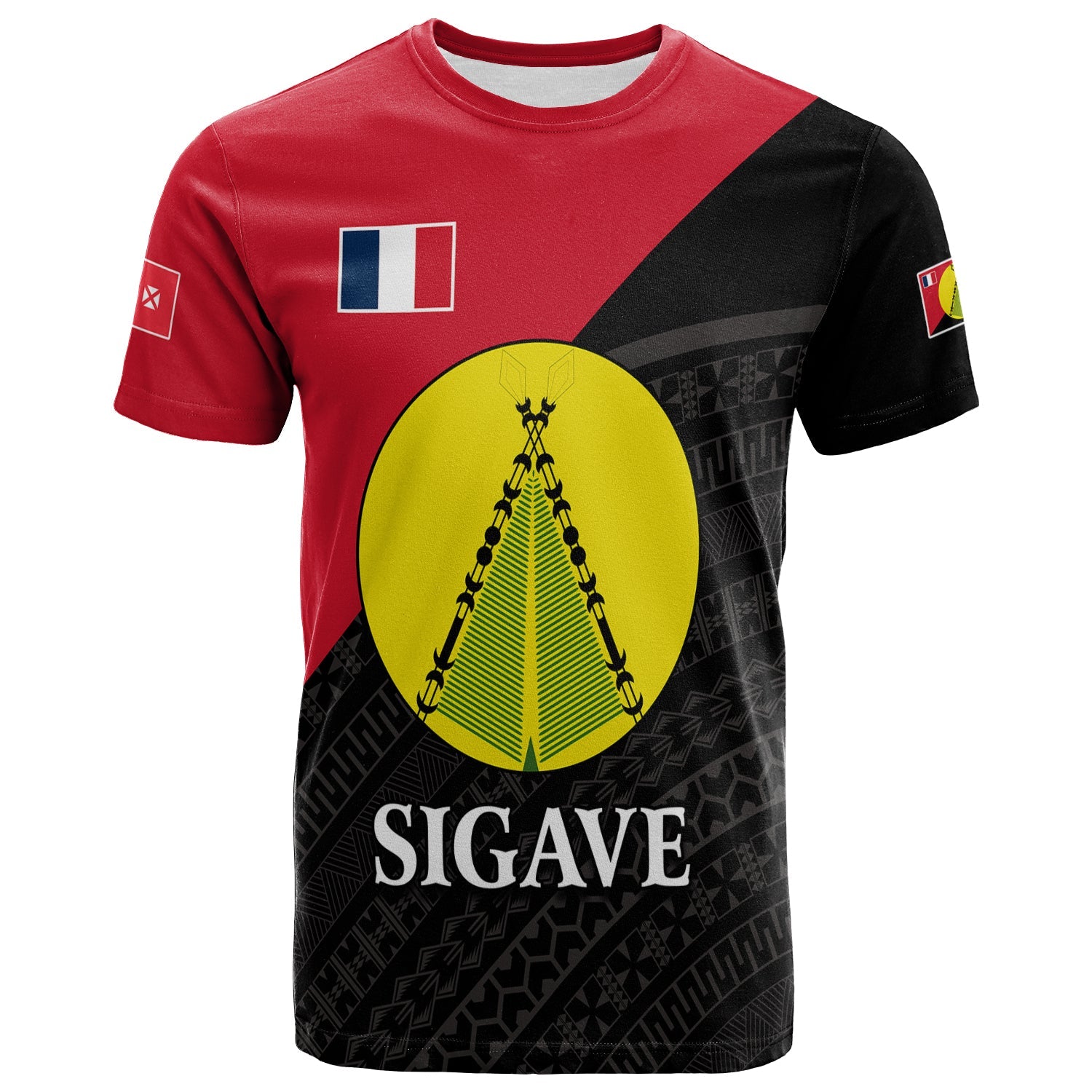 Sigave Chiefdom Wallis et Futuna T Shirt Polynesian Pattern and Flag