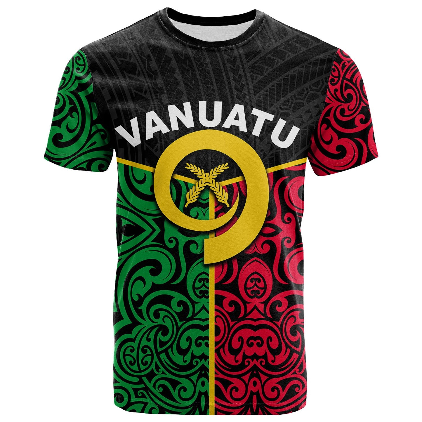 Vanuatu T Shirt Polynesian Patterns Mix Flag