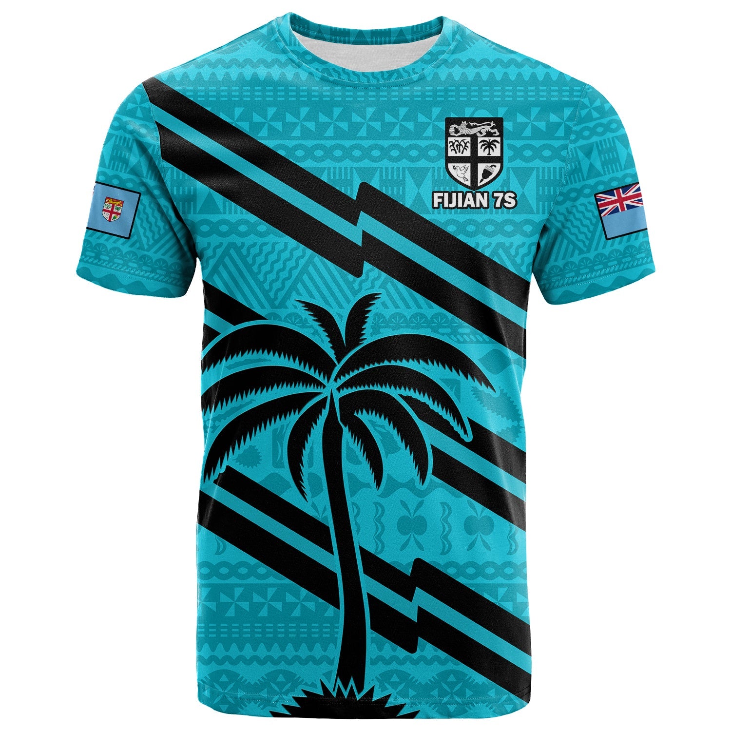 Fiji Rugby Tapa Pattern Fijian 7s Cyan T Shirt