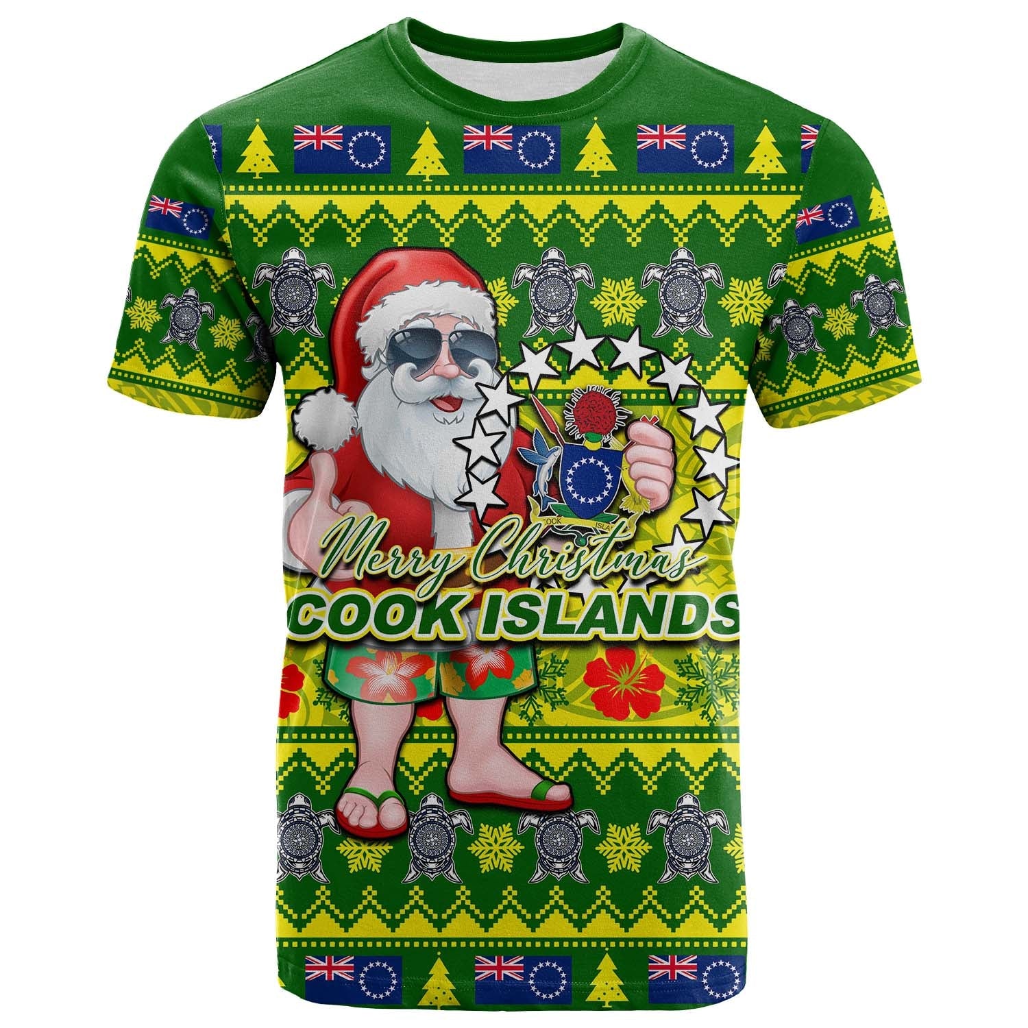 Cook Islands Christmas T Shirt Cool Santa Claus