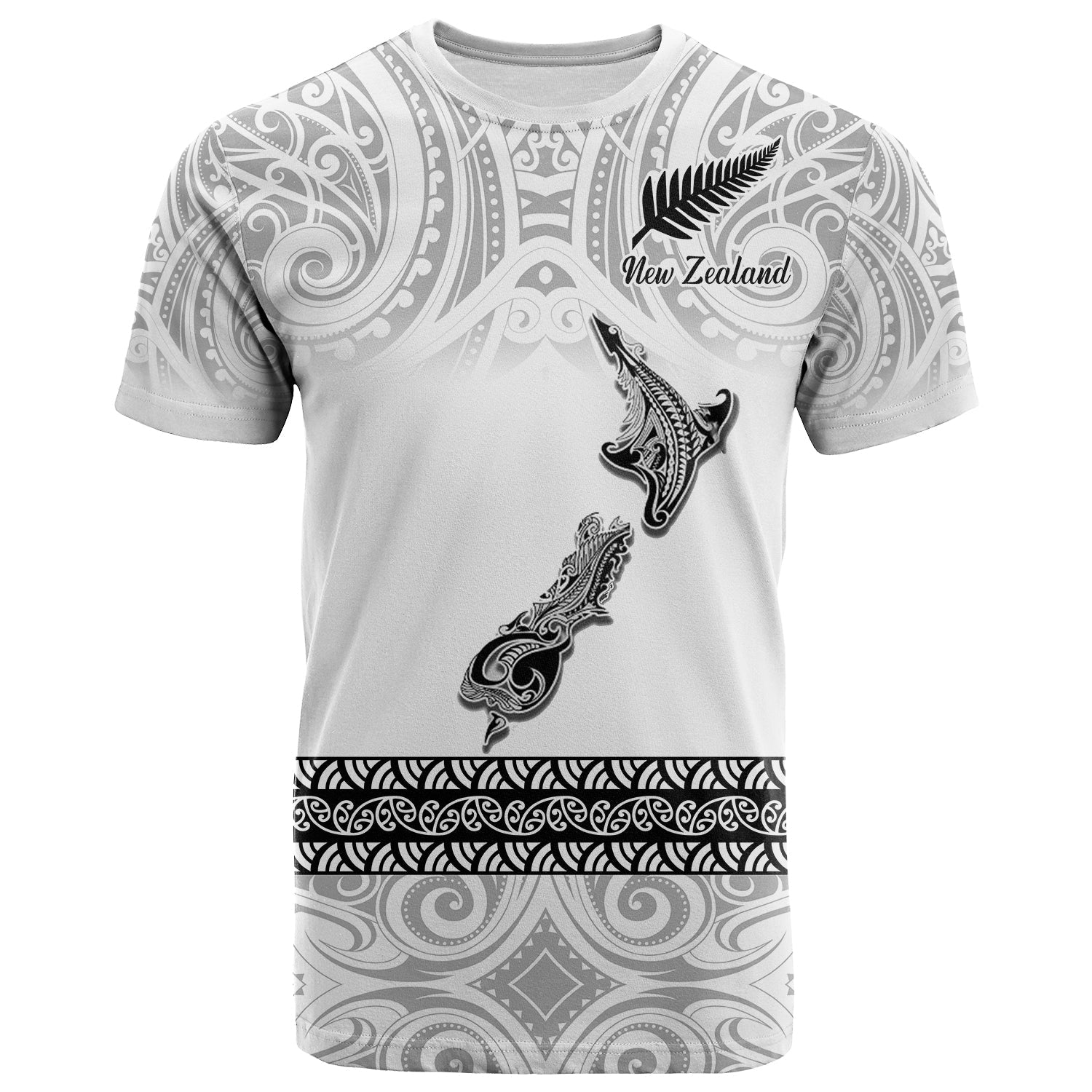 New Zealand T Shirt Maori Fern And Map White Shirt