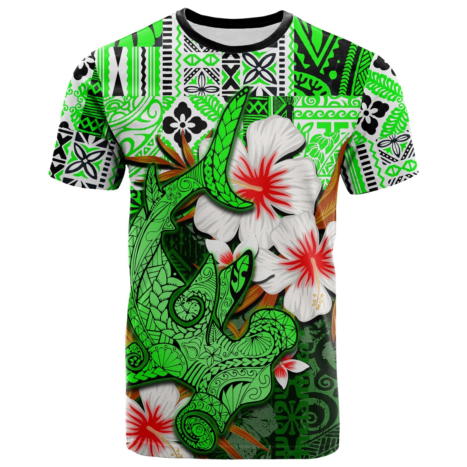 (Custom Personalised) Hammerhead shark T Shirt Hawaii Style Green