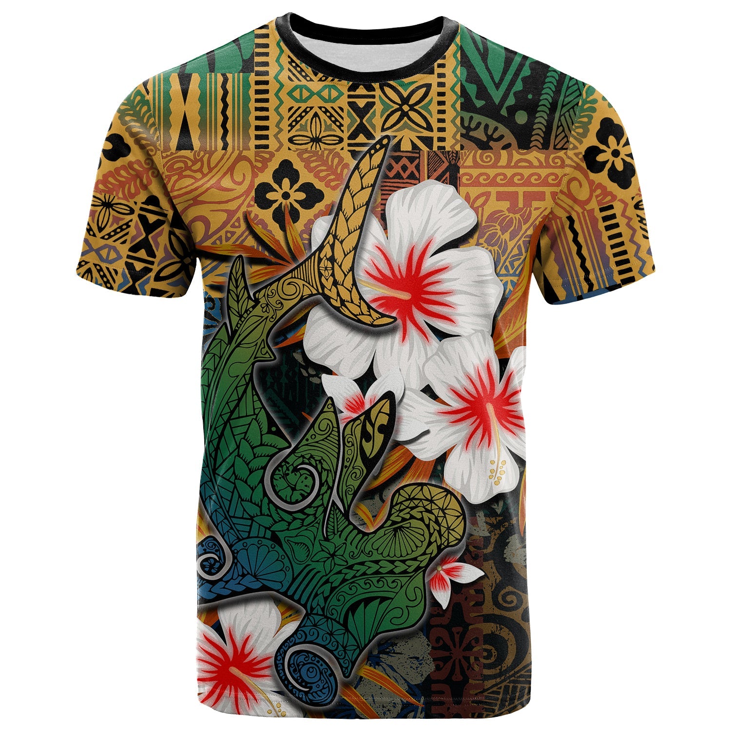Hammerhead Shark T Shirt Hawaii Style Floral Tropical Pattern Shirt