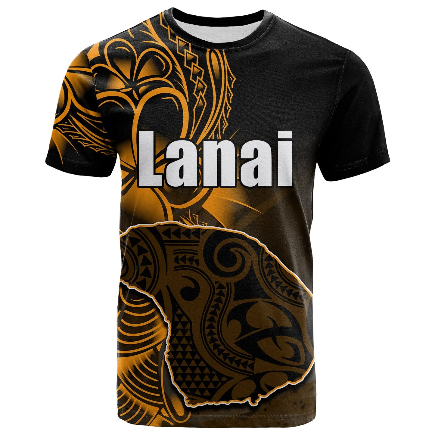Hawaiian Islands T Shirt Lanai Tropical Pattern Gold Shirt