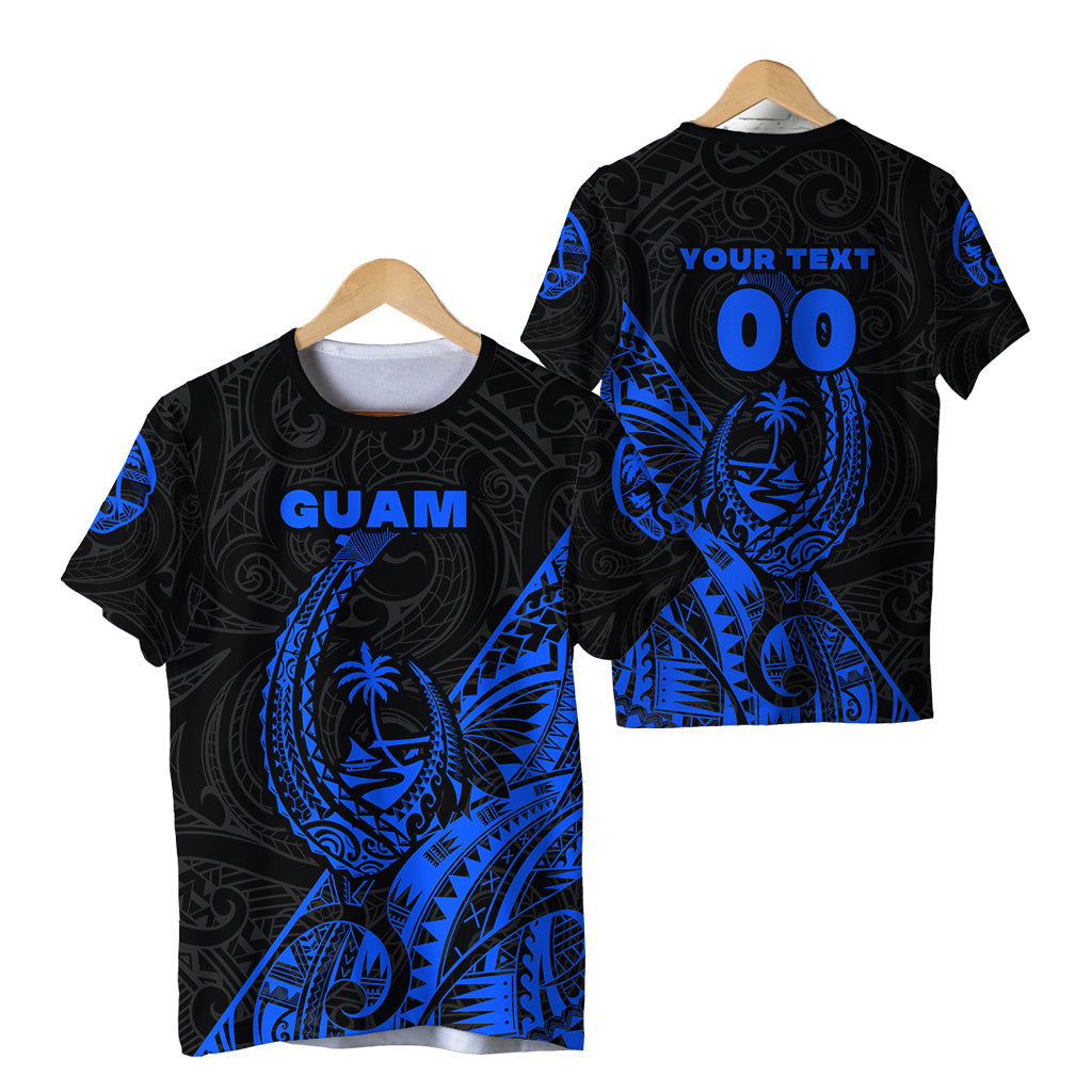 Custom Personalised Guam Rugby T - Shirt Polynesian Patterns Style - Blue
