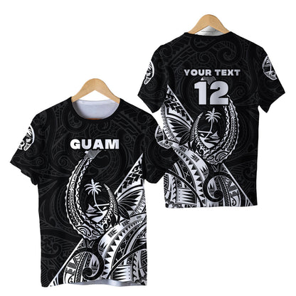 (Custom Personalised) Guam Rugby T Shirt Polynesian Patterns Style Black