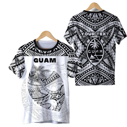 (Custom Personalised) Guam Rugby T Shirt Polynesian Patterns White
