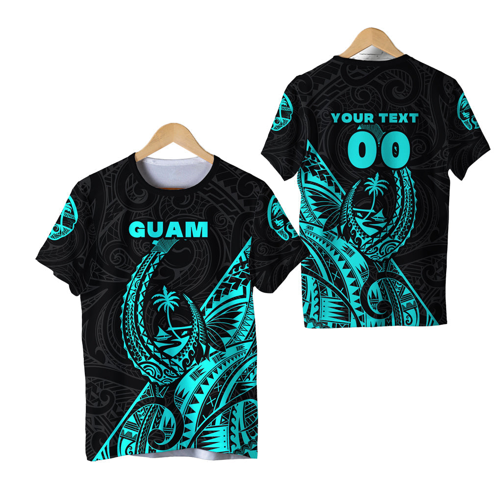 (Custom Personalised) Guam Rugby T Shirt Polynesian Patterns Style Turquoise