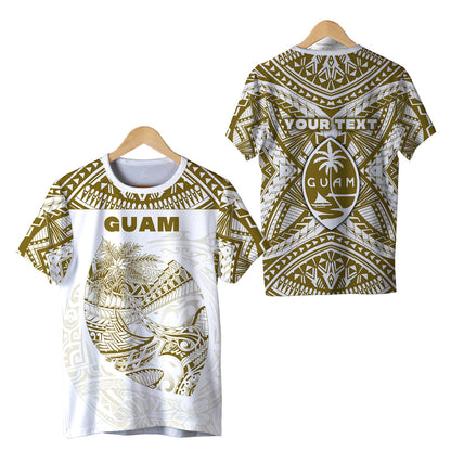 (Custom Personalised) Guam Rugby T Shirt Polynesian Patterns Gold Old
