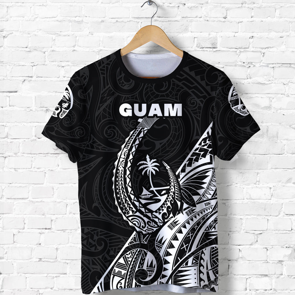 (Custom Personalised) Guam Rugby T Shirt Polynesian Patterns Style Black