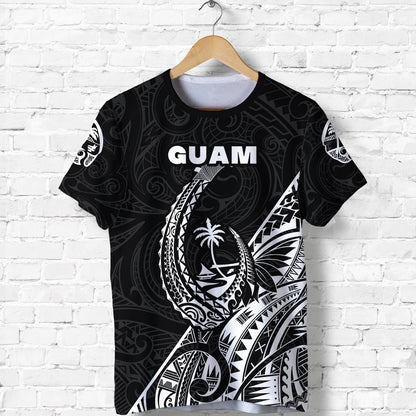 (Custom Personalised) Guam Rugby T Shirt Polynesian Patterns Style Black