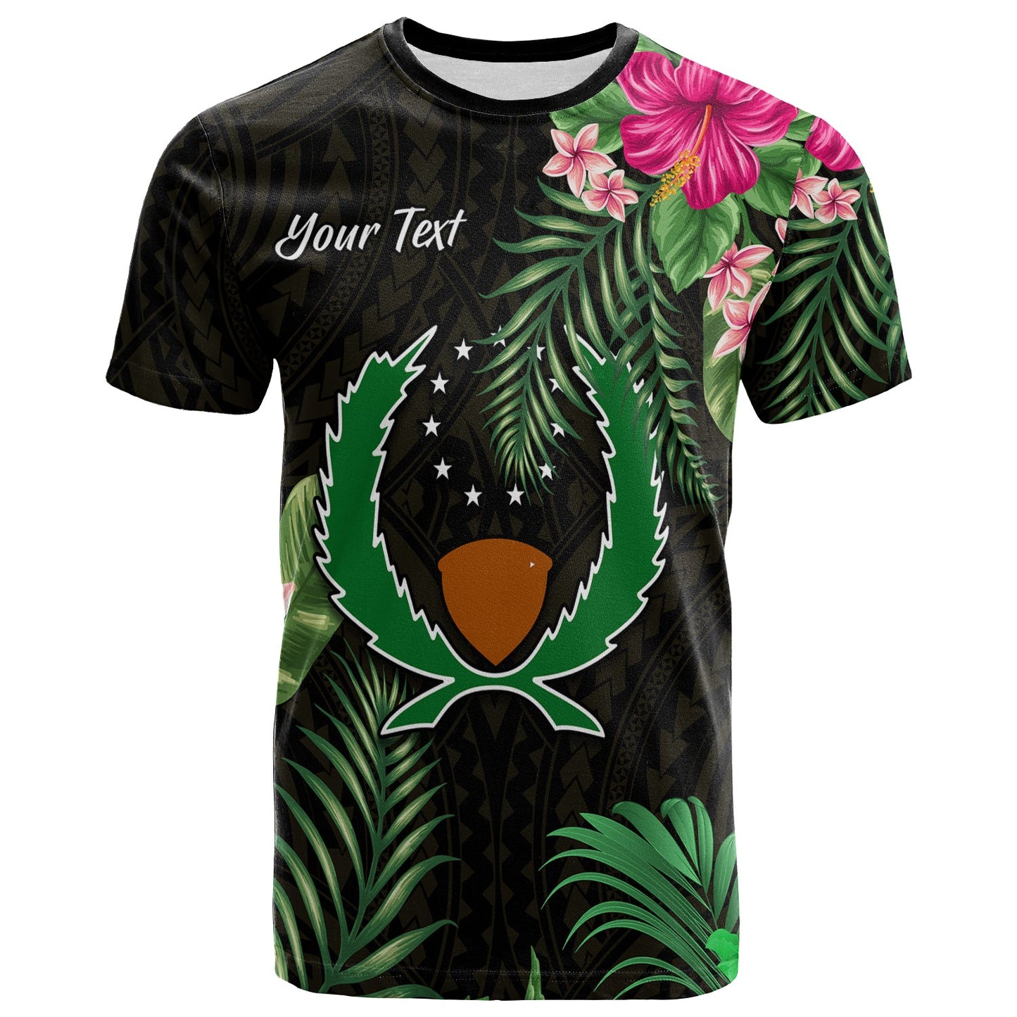 (Custom Personalised) Pohnpei Micronesia Gold T Shirt Tropical Flowers