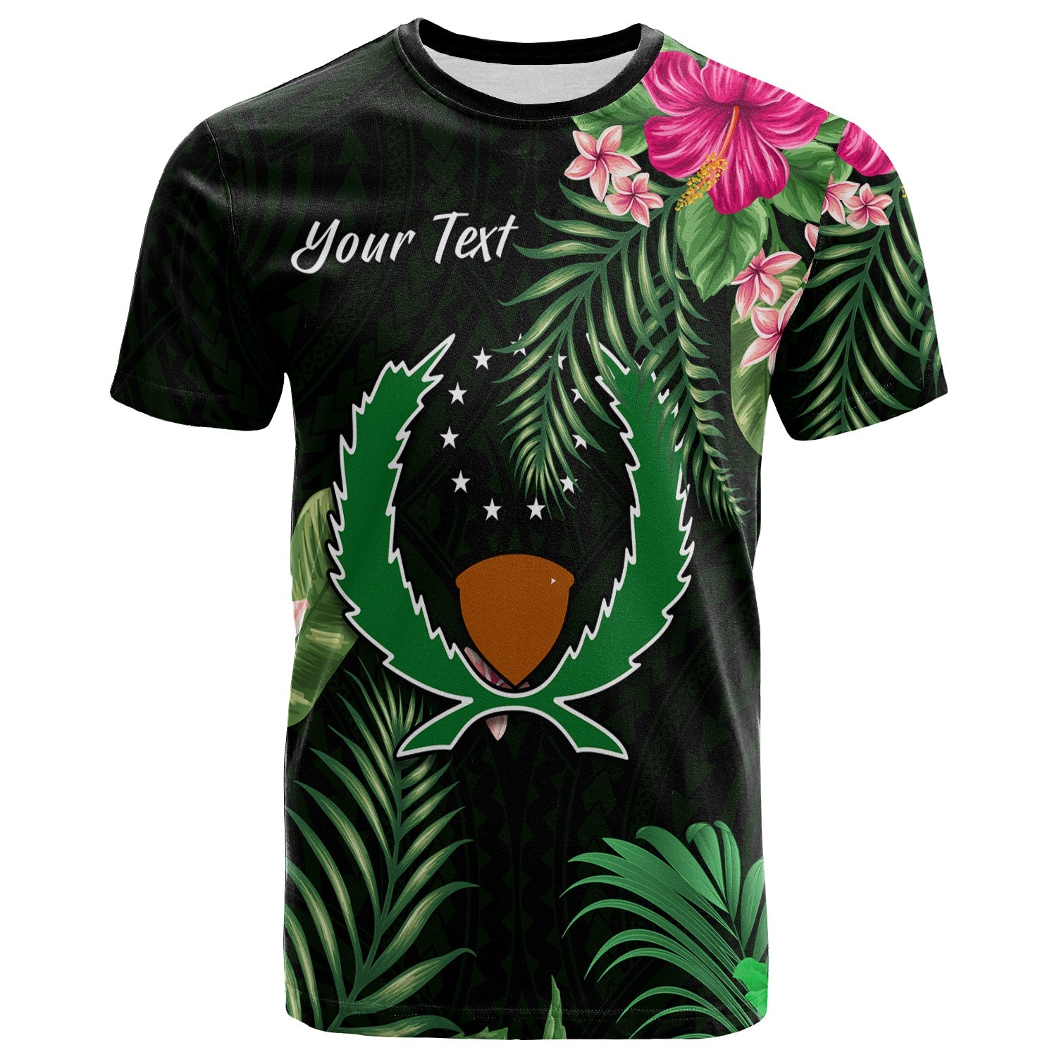 (Custom Personalised) Pohnpei Micronesia Green T Shirt Tropical Flowers
